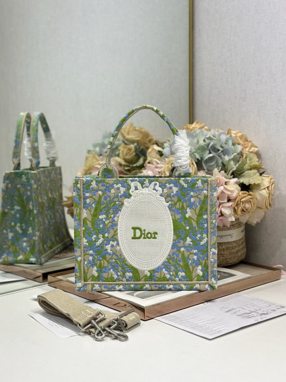 Dior Book Tote handbag, green, with shoulder strap